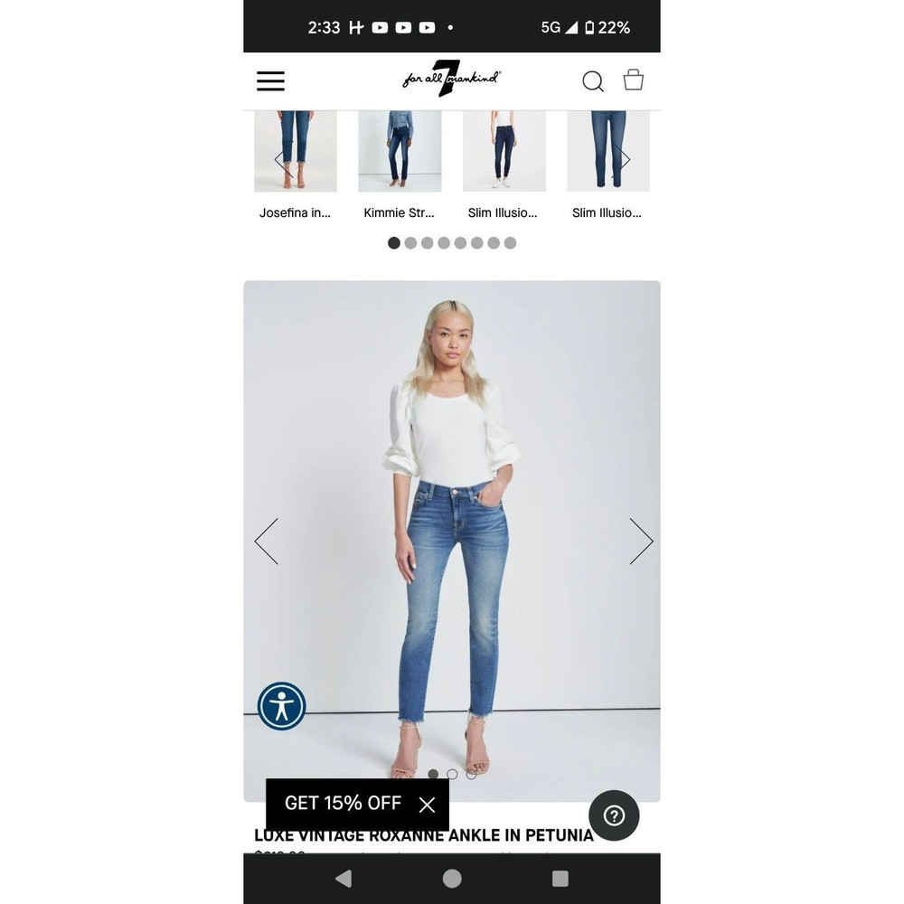 7 for All mankind - Roxanne Ankle Light Blue Stretch Jeans with Fringe - Size 27